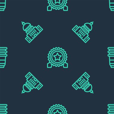 Yıldız, Beyaz Saray ve kağıt camlarla kusursuz desenli çizgi madalyayı ayarlayın. Vektör