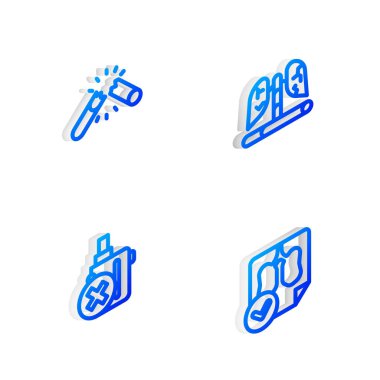 Isometric Line Hastalık Ciğerleri, kırık sigara, Elektronik ve Akciğer X-ray tanılama ikonu yok. Vektör