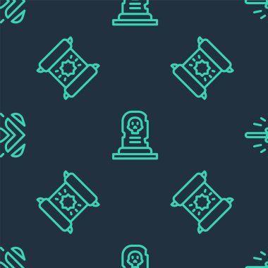 Mezar taşıyla, kararnameyle, parşömenle, parşömenle ve sihirli okla kusursuz desen oluşturun. Vektör