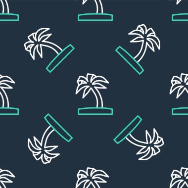 Line Tropical palm tree icon isolated seamless pattern on black background. Coconut palm tree.  Vector