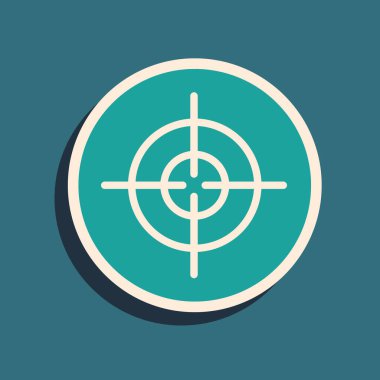 Green Target sport icon isolated on green background. Clean target with numbers for shooting range or shooting. Long shadow style. Vector.