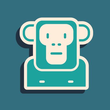 Yeşil maymun simgesi yeşil arkaplanda izole edildi. Uzun gölge tarzı. Vektör.