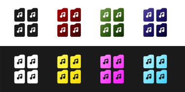Müzik dosya simgesini siyah ve beyaz arkaplanda izole et. Dijital ses riff dosyaları için dalga biçimi ses dosyası biçimi. Vektör.