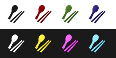 Yemek çubukları simgesini siyah beyaz arkaplanda izole et. Asya yemekleri için tahta Kore çubukları. Doğulu aletler. Vektör