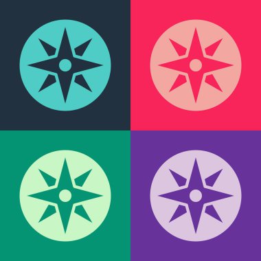 Pop Art Wind gül ikonu renk arkaplanında izole edildi. Seyahat için pusula simgesi. Navigasyon tasarımı. Vektör