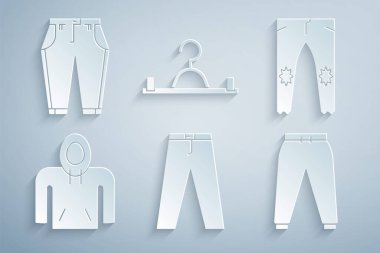 Set Pantolonu, Kapüşonlu, Spor Pantolonu, Askı Gardırobu ve İkona. Vektör