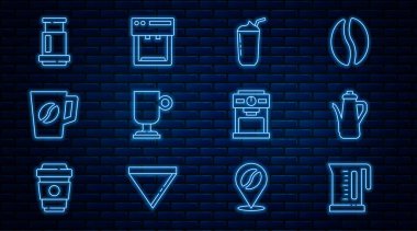 Elektrik ısıtıcısı, çaydanlık, milkshake, İrlanda kahvesi, kahve fincanı, uçak, makine ve ikon. Vektör