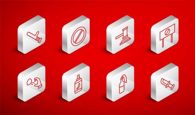 Askeri bıçak, Ban, Yargıç tokmak, Protesto, Kokteyl molotof, Polis lastik cop, Biber gazı ve Hooligan 'ın taş atma ikonu. Vektör