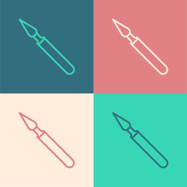 Pop Art Line Tıbbi cerrahi neşter aracı ikonu renk arkaplanında izole edildi. Tıbbi alet. Vektör İllüstrasyonu.