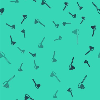 Kaşık simgesindeki siyah çizgi havyarı yeşil arka planda izole edilmiş pürüzsüz desen. Vektör..