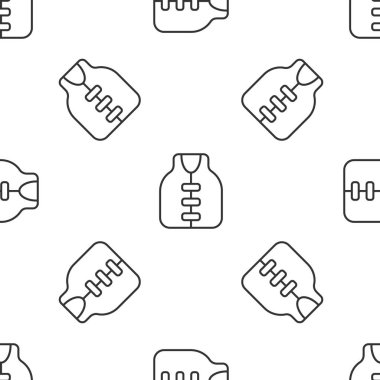 Grey line Life jacket icon isolated seamless pattern on white background. Life vest icon. Extreme sport. Sport equipment.  Vector