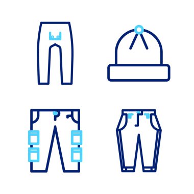 Çizgi pantolon, kargo pantolonu, kış şapkası ve ikon. Vektör