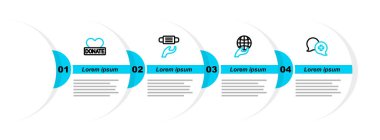 Doktorla diyalog kurma, Dünya 'yı ele tutma, tıbbi koruyucu maske ve bağış ikonu. Vektör