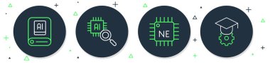 Hat işlemcisi işlemcisini, yapay zeka yapay zekasını ve mezuniyet ikonunu ayarla. Vektör