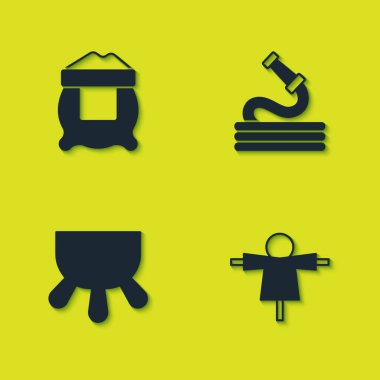 Un Torbası, Korkuluk, Meme ve Bahçe hortumu ikonu. Vektör