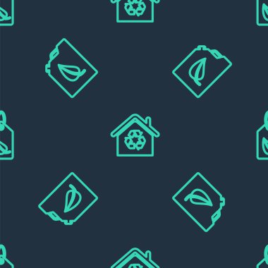 Eko Evi 'ni geri dönüşümle, biyoyakıt tüpüyle ve dikişsiz yaprağıyla donatın. Vektör.