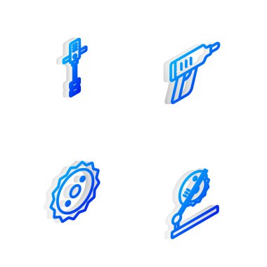 Elektrik hattı kablosuz tornavida, elektrikli el beton karıştırıcı, tahta ikonu için testere bıçağı ve masa ayarlayın. Vektör