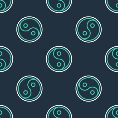 Yin Yang çizgi sembolü ahenk ve denge simgesi siyah arkaplanda izole edilmiş kusursuz desen. Vektör