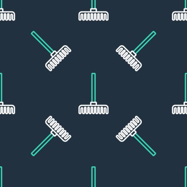 Çizgi Bahçesi tırmık simgesi siyah arkaplanda izole edilmiş. Bahçecilik, tarım, çiftçilik aleti. Toprak işçisi. Vektör