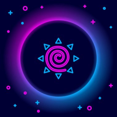 Parlayan neon çizgi simgesi siyah arkaplanda izole edildi. Yaz sembolü. Güneşli bir gün. Renkli taslak konsepti. Vektör