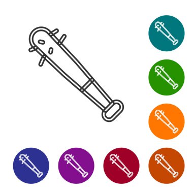 Beyaz zemin üzerinde çivi simgesi olan siyah çizgi beyzbol sopası. Şiddetli silah. Simgeleri renk daire düğmelerine ayarla. Vektör.