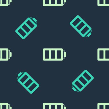 Yeşil ve bej Batarya şarj seviyesi gösterge simgesi mavi arkaplanda izole edilmiş pürüzsüz desen. Vektör