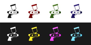 Siyah beyaz arkaplanda izole edilmiş boya sprey tabancası simgesini ayarla. Vektör