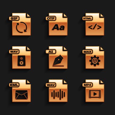 AI dosya belgesi, WAV, MP4, MAX, EML, HTML ve GIF simgesini ayarla. Vektör