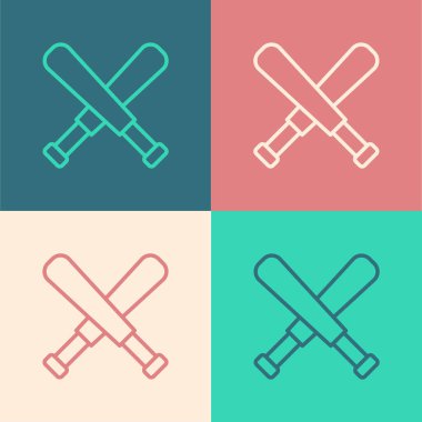 Pop sanat çizgisi beysbol sopası simgesini renk arkaplanından soyutlamış. Vektör