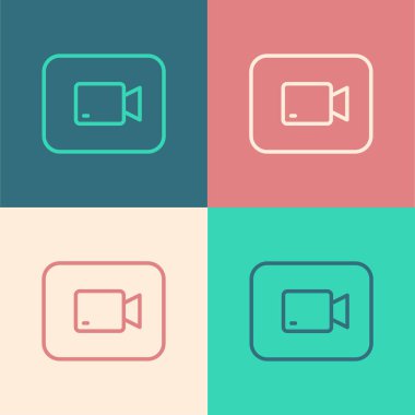 Pop Art Line Video düğmesi simgesi renk arkaplanında izole edildi. Film şeridi tabelası. Vektör