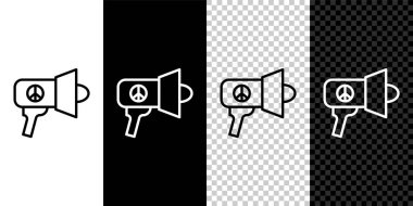 Megafon simgesini siyah beyaz, şeffaf arkaplanda izole et. Sözcü işareti. Vektör