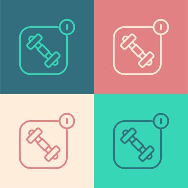 Spor simgesi için Pop Art Line Fitness uygulaması renk arkaplanında izole edildi. Sağlık hizmeti mobil uygulama kavramı. Çevrimiçi fitness ya da seyyar antrenör. Vektör