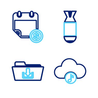 Satır Müzik Akımı Servisi, Dizin İndirme, Havacılık Bombası ve Finansal Takvim simgesi ayarla. Vektör