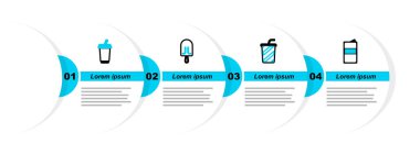 Çizgili bira kutusu, suyla cam, dondurma ve ikon. Vektör