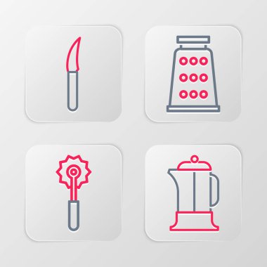 Fransız matbaası, Pizza bıçağı, Grater ve Bıçak ikonu. Vektör