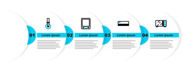 Hattı ayarla, mikrodalga fırın, klima, elektronik terazi ve pizza bıçağı ikonu. Vektör