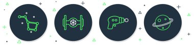 Kozmik gemi, ışın silahı, Büyük Ayı takımyıldızı ve Satürn ikonu. Vektör