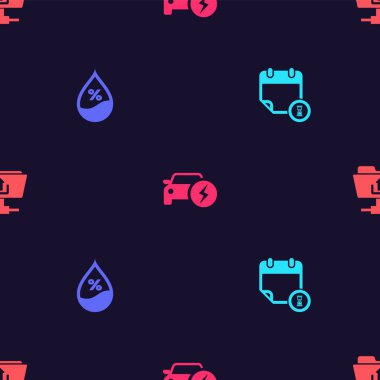 Takvim ve saati, su bırakma yüzdesini, elektrikli otomobili ve FTP klasörü yüklemesini kusursuz şekilde ayarla. Vektör.