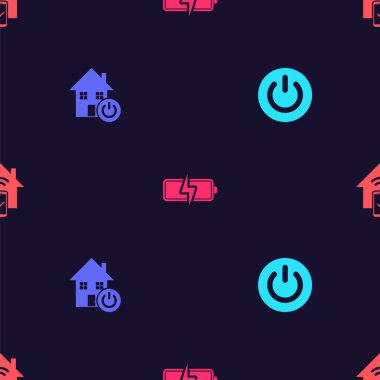 Güç düğmesini, Smart Home 'u, pili ve uzaktan kumanda sistemini kusursuz desene ayarlayın. Vektör.