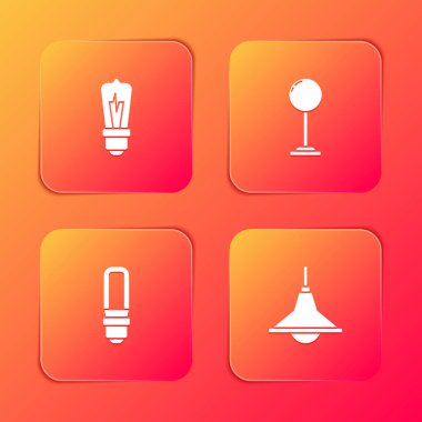 Ampul, zemin lambası, LED ışığı ve avize simgesini ayarla. Vektör