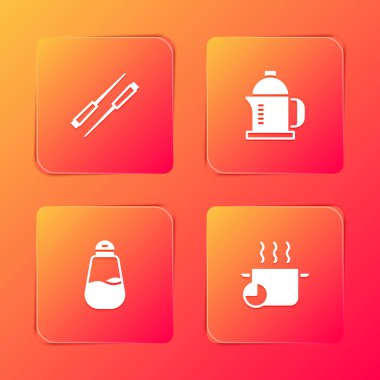 Yemek çubukları, Fransız presi, Tuz ve Pişirme ikonu. Vektör