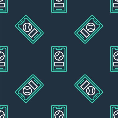 Ekran simgesinde beyzbol topu olan çizgi akıllı telefon siyah arkaplanda kusursuz desen izole etti. Cep telefonu için çevrimiçi beyzbol maçı. Vektör