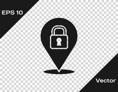 Siyah Konum kilidi simgesi şeffaf arkaplanda izole edildi. Ev anahtarının konsepti. Vektör.