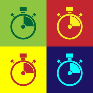 Pop Art Stopwatch simgesi renk arkaplanında izole edildi. Zaman göstergesi. Kronometre işareti. Vektör.