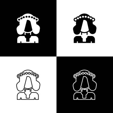 Set Ukrainian woman in traditional clothes icon isolated on black and white background.  Vector.