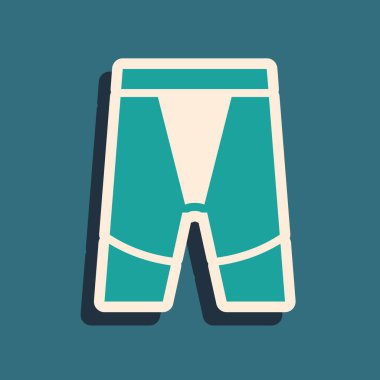 Yeşil bisiklet şortu simgesi yeşil arkaplanda izole edildi. Uzun gölge tarzı. Vektör.