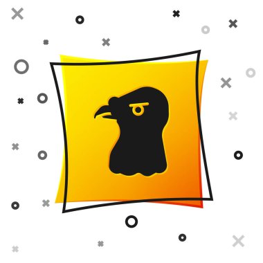 Siyah Kartal kafa simgesi beyaz arkaplanda izole edildi. Sarı kare düğme. Vektör