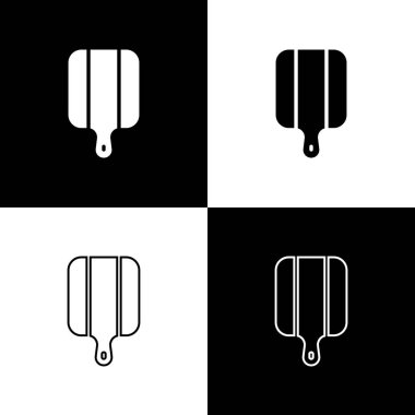 Kesme tahtası simgesini siyah beyaz arkaplanda izole et. Kesme tahtası sembolü. Vektör