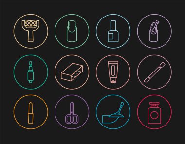 El kremi, tırnak törpüsü, oje, tırnak cilası, manikür için öğütme makası ve ikon hazırlayın. Vektör