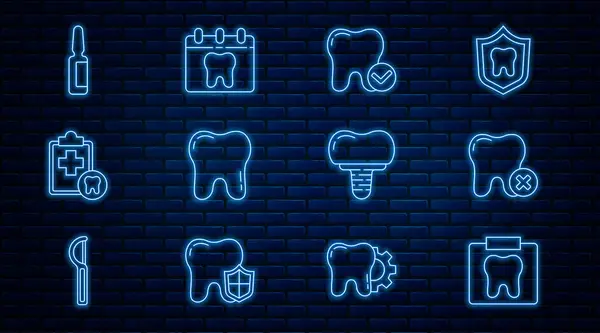 Set Line Ray Tooth Tooth Caries Whitening Concept Dental Card Vector Graphics